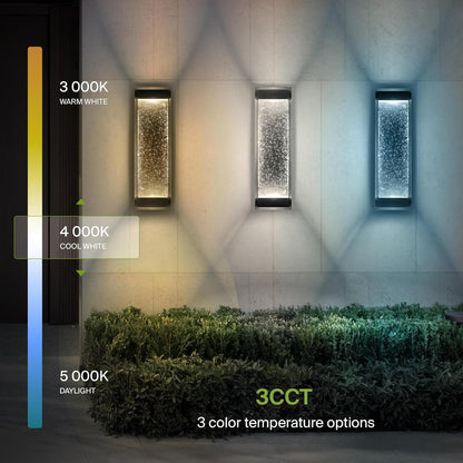 ASD Lighting LED Outdoor Wall Sconce 18 22W 120-277V CCT Selectable 3000/4000/5000K Dimmable Clear Seeded Glass, Black ETL
