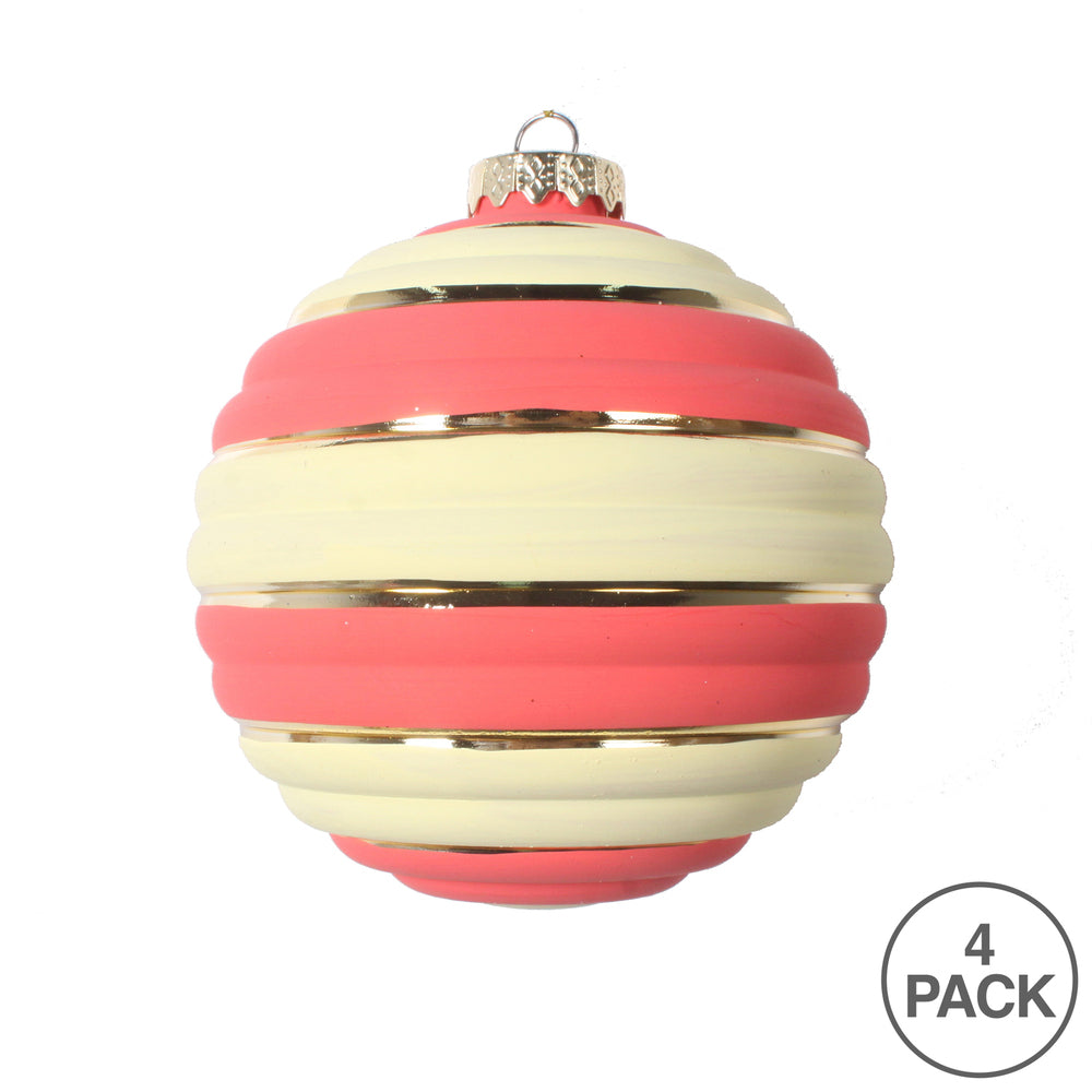 Vickerman 4" Coral Horizontal Stripe Pastel Ball Ornament 4 per Bag