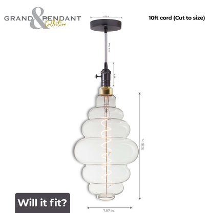 BULBRITE FIXTURES DIRECT WIRE PENDANT KIT VINTAGE GUNMETAL SOCKET WITH SILVER CORD AND LED BEEHIVE SHAPED MEDIUM SCREW (E26) 4W DIMMABLE GRAND NOSTALGIC FILAMENT LIGHT BULB 2200K/AMBER 60W INCANDESCENT EQUIVALENT 1PK (810082)