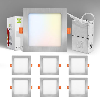 ASD Lighting LED Recessed Mini Panel Square 6inch 15W 120V Triac 2700/3000/3500/4000/5000K Nickel UL Energy Star 6 pack