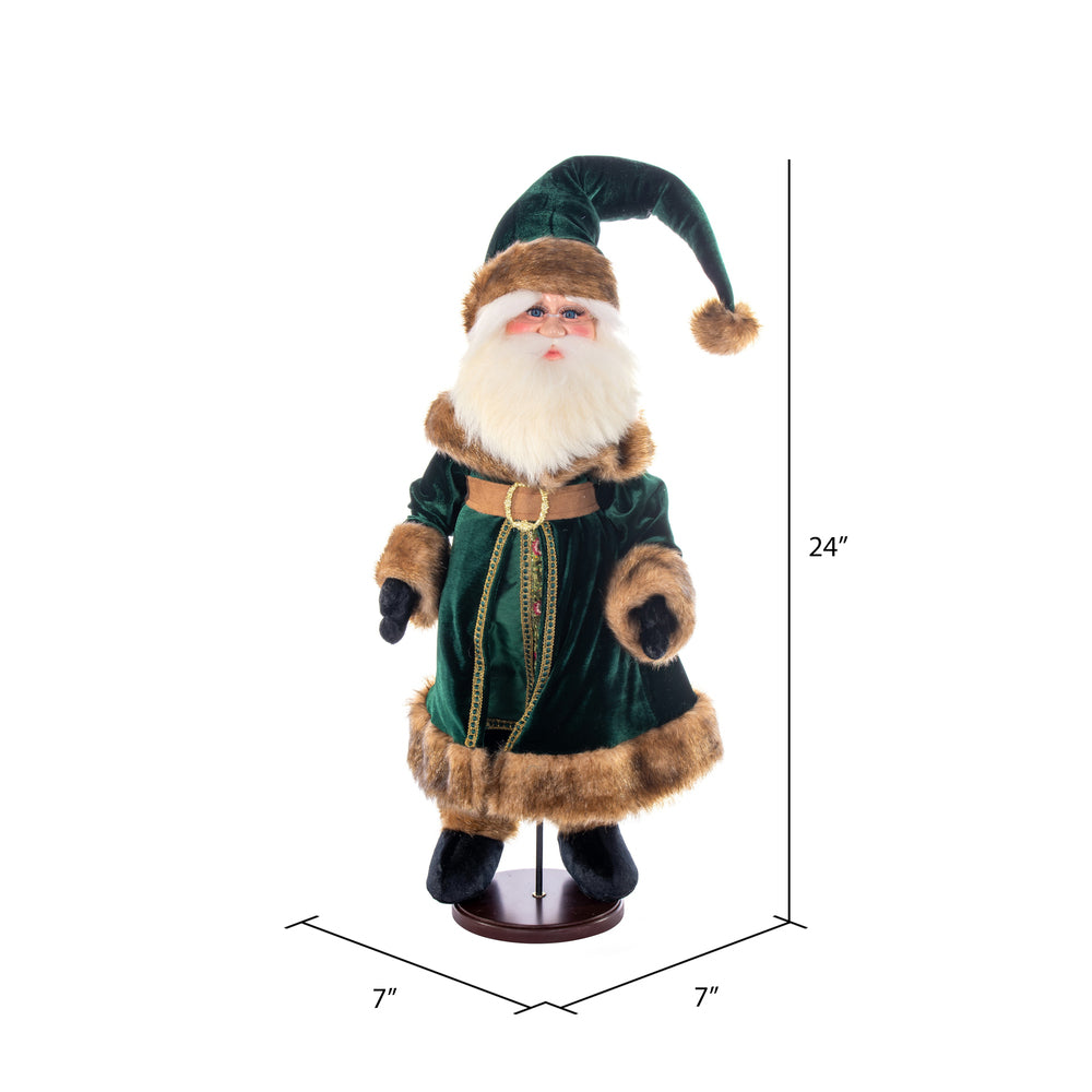 Vickerman 24" Emerald Green Velvet Santa Doll with Stand. This santa has glasses stand is removeable.