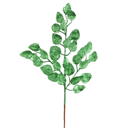 Vickerman 21" Green Glitter Ash Leaf Artificial Christmas Spray. Includes 12 sprays per pack.