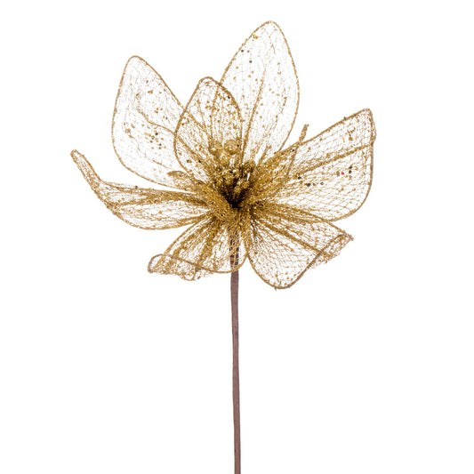 Vickerman 24" Gold Mesh Glitter Sequin Poinsettia 2 per bag.