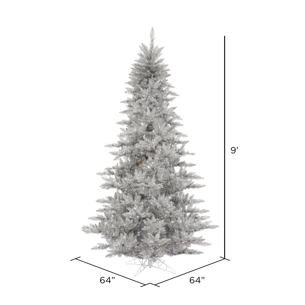 Vickerman 9' Silver Tinsel Fir Artificial Christmas Tree Unlit