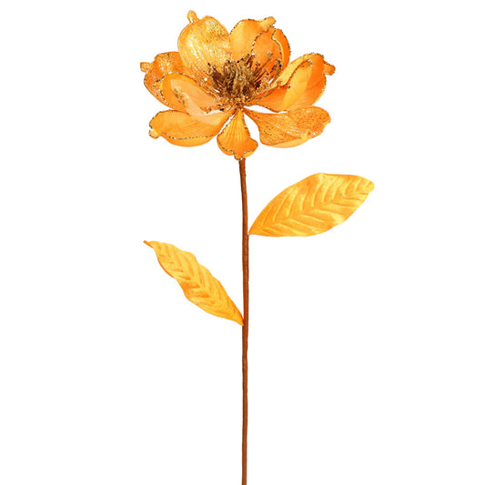 Vickerman 30" Gold Glitter Magnolia Artificial Christmas Spray. Includes 2 sprays per pack.