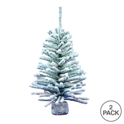 Vickerman 18" flocked Mini Pine Artificial Christmas tree Set of 2