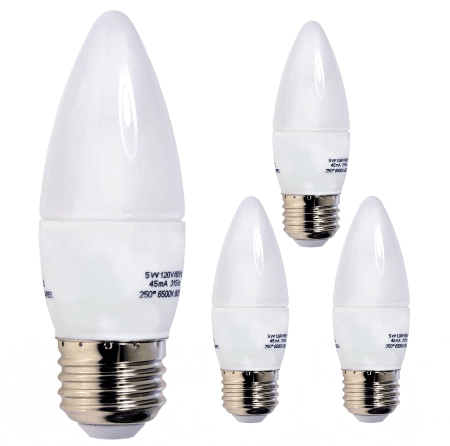 Damar- LED B11 Chandelier Light Bulb ETF Torpedo Tip 5W 315 Lumen 6500K Daylight E26 Medium Base Pack of 4- Decorative Candelabra Candle Frosted Lamp for Ceiling Fan Bedroom Living Room Kitchen