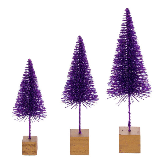Vickerman 8"-10"-12" Plum Sisal Bottle Brush Tree Set Set of 3