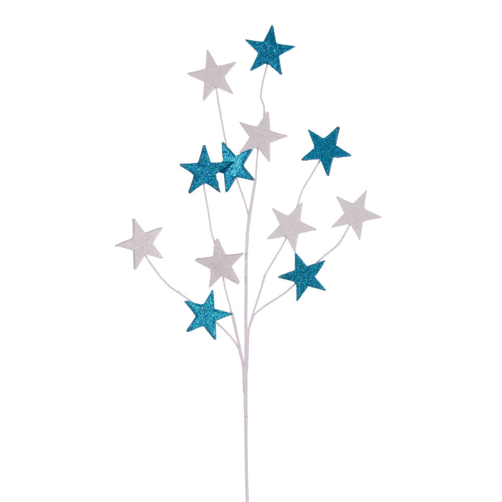 Vickerman 34" Turquoise and White Stars Glitter Spray 6 per bag.