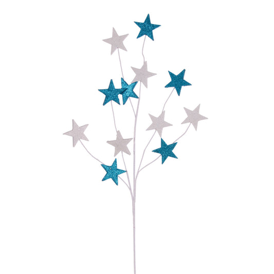 Vickerman 34" Turquoise and White Stars Glitter Spray 6 per bag.