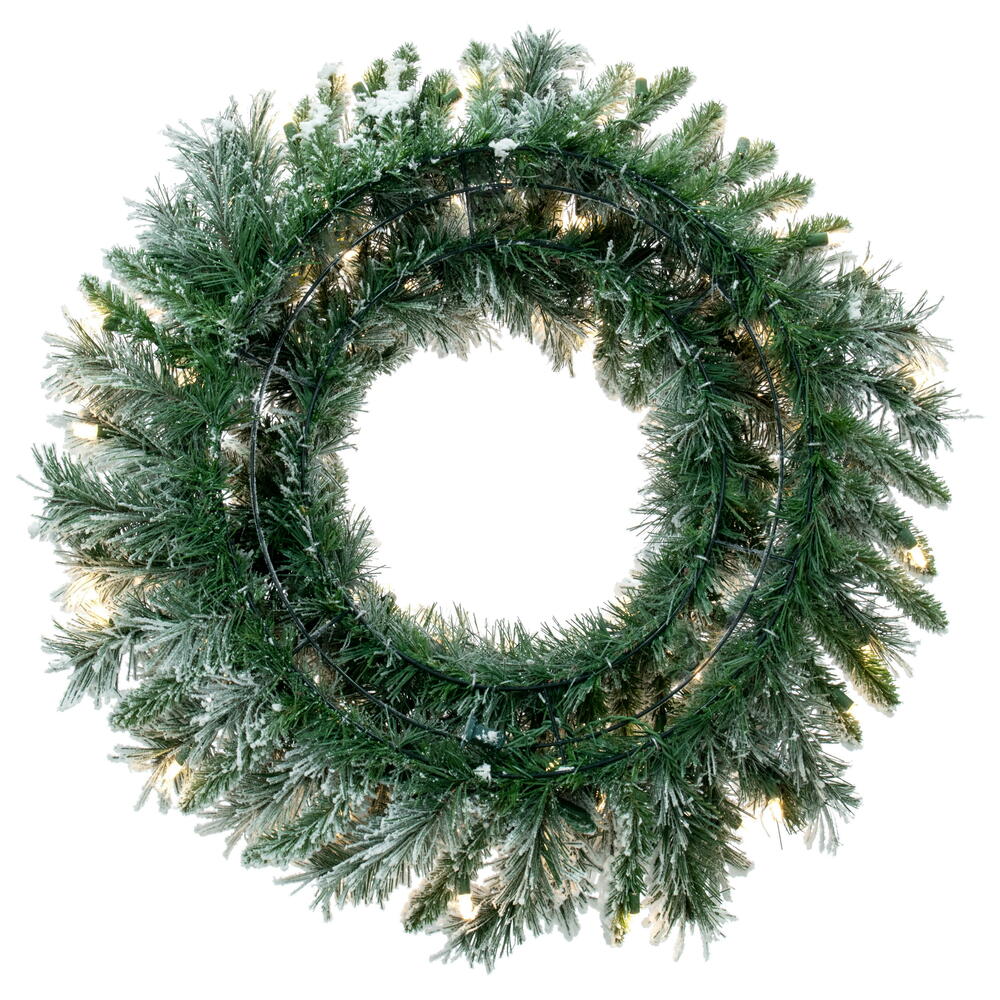 Vickerman 30" Flocked Snow Ridge Artificial Christmas Wreath Pure White LED Lights