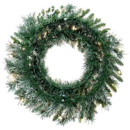 Vickerman 30" Flocked Snow Ridge Artificial Christmas Wreath Pure White LED Lights