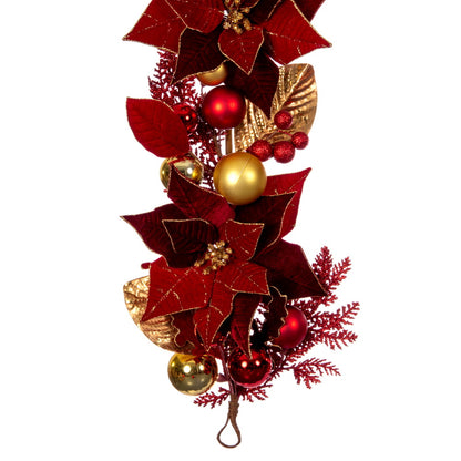 Vickerman 6' Artificial Red Poinsettia Deco Garland