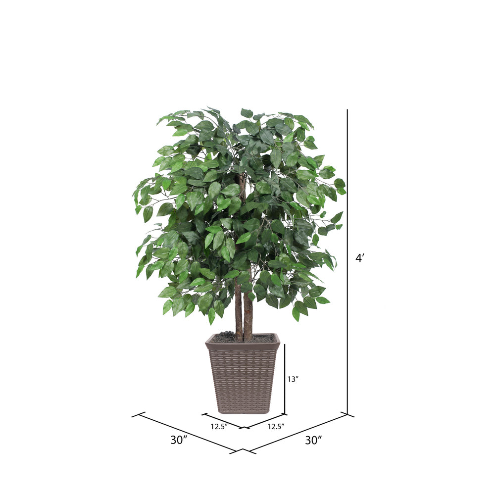 Vickerman 4' Artificial Ficus Bush Square Brown Plastic Container
