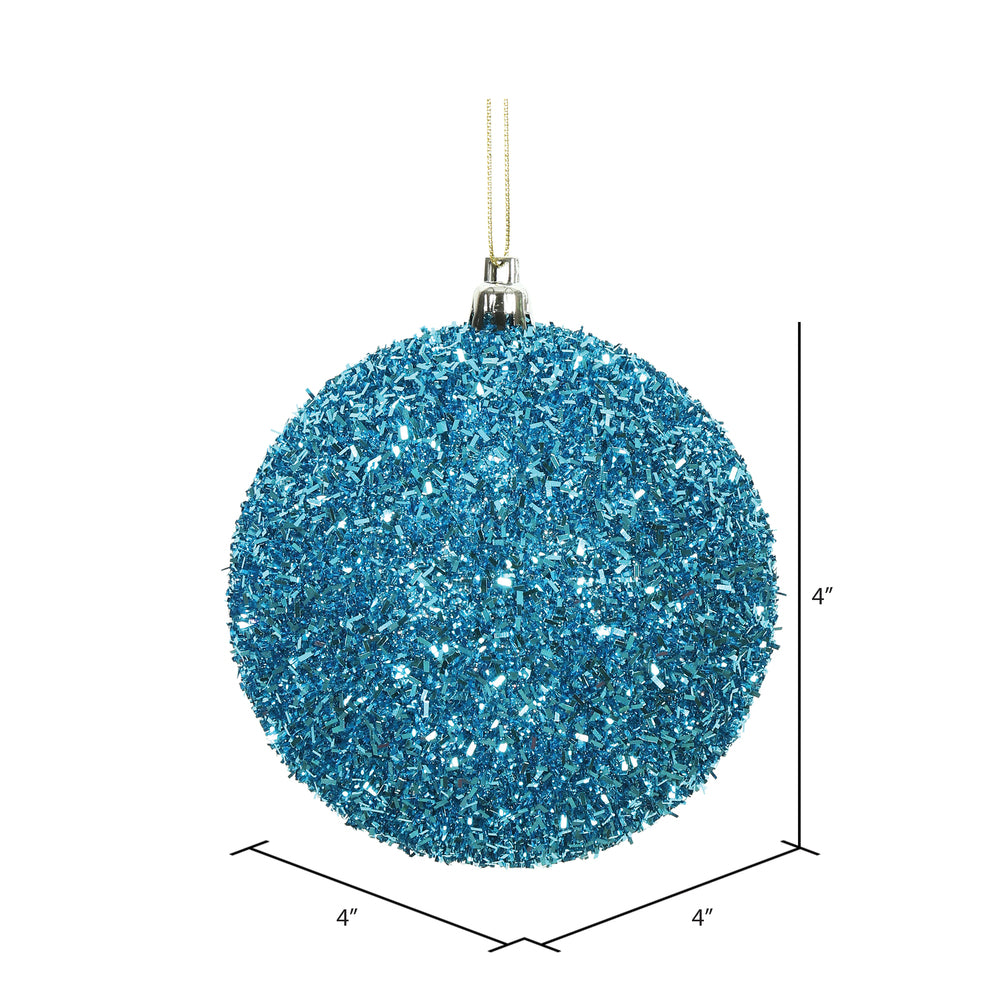 Vickerman 4" Turquoise Tinsel Ball Ornament 4 per Bag