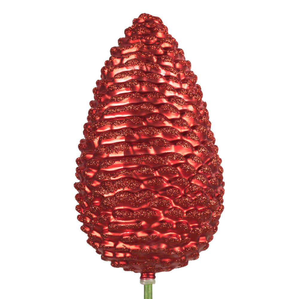 Vickerman 24" x 7" Red Matte Glitter Pinecone Aritificial Christmas Stick 4 per set