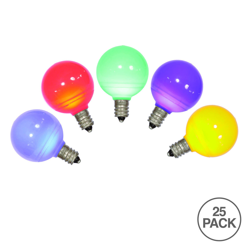 Vickerman G40 Multi Ceramic LED Nickel Base Bulb E12 120V  .6 Watts 25 Bulbs per Pack.