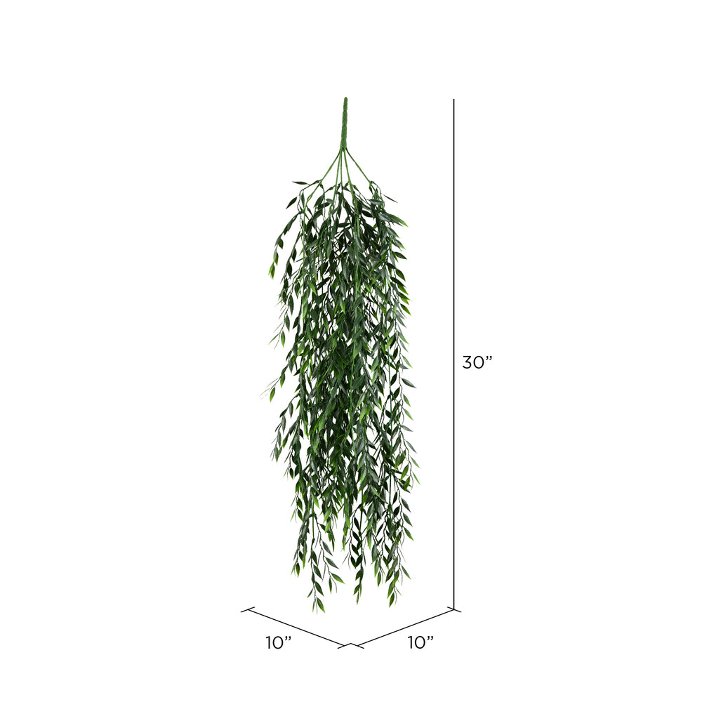 Vickerman 30" Artificial Green Salix Leaf Hanging Bush Pack of 2