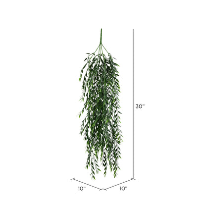 Vickerman 30" Artificial Green Salix Leaf Hanging Bush Pack of 2
