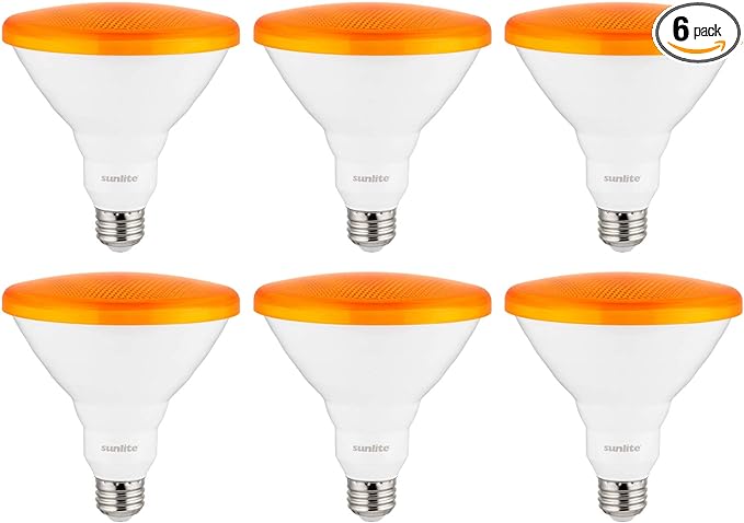 Sunlite LED Orange PAR38 Spot Light Bulb, 12 Watts, Medium (E26) Base, 35° Flood Beam, Decorative, Holiday Lighting, Turtle + Wildlife Friendly, ETL Listed, 6 Pack