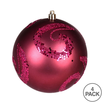 Vickerman 4.75" Berry Red Matte Sequin Swirl Ornament 4 per Bag