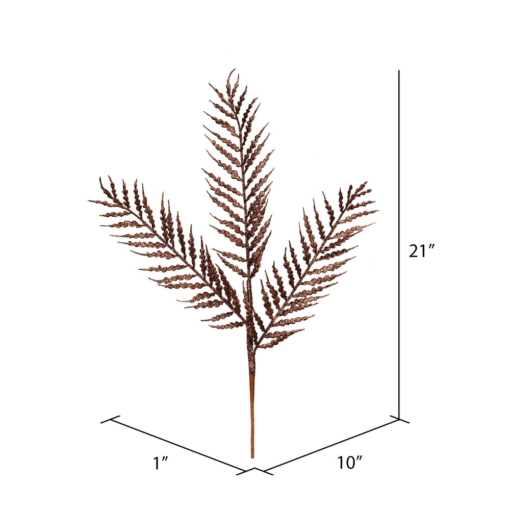 Vickerman 21" Chocolate Glitter Feather Fern Artificial Christmas Spray. Includes 12 sprays per pack.
