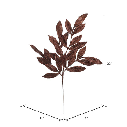 Vickerman 22" Chocolate Glitter BayLeaf Artificial Christmas Spray. Includes 12 sprays per pack.