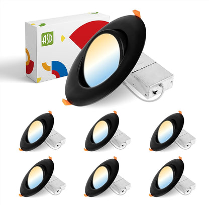 ASD Lighting LED Round Recessed Mini Panel Gimbal Airtight 6" 15W 120V Dimmable CCT Selectable 2700/3000/3500/4000/5000K Black UL 6pack