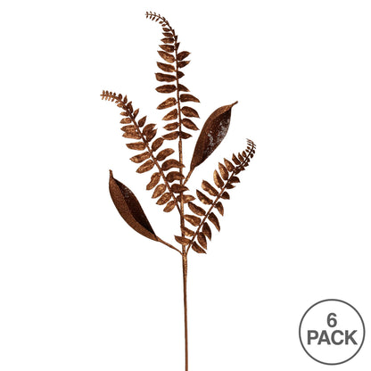 Vickerman 33" Mocha Fern Leaf Glitter Artificial Christmas Spray. Includes 6 sprays per pack.