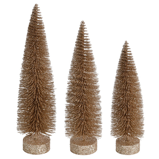 Vickerman 12"-14"-16" Champagne Glitter Oval Pine Artificial Christmas Tree Set of 3