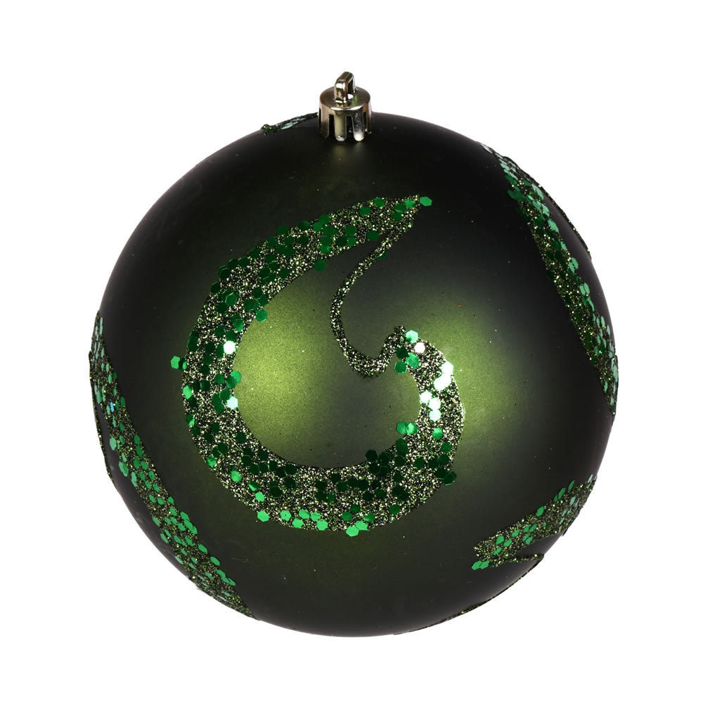 Vickerman 4.75" Moss Green Matte Sequin Swirl Ornament 4 per Bag