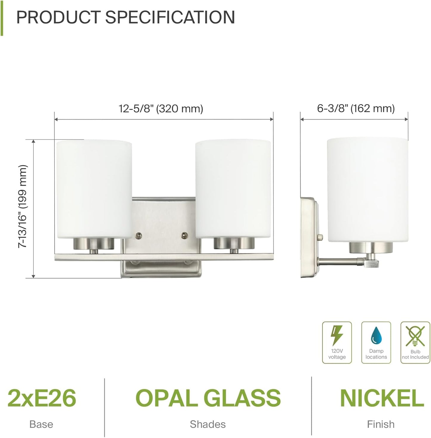 ASD Lighting 2-light Vanity Light 2xE26 60W 120V Satin Nickel ETL