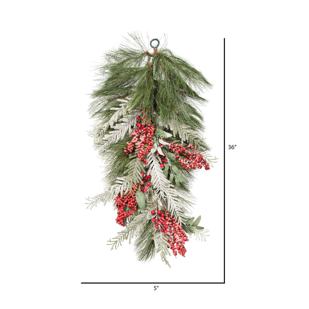 Vickerman 30" Frosted Artificial Christmas TearDrop with 41 PE Tips Red Berries Green and Frosted Foliage
