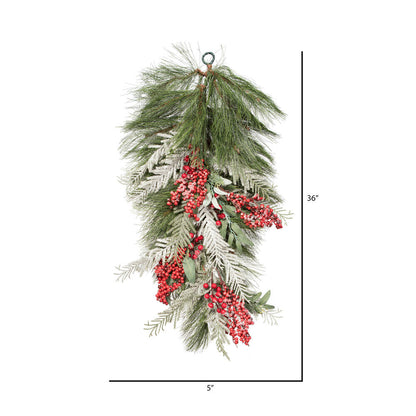 Vickerman 30" Frosted Artificial Christmas TearDrop with 41 PE Tips Red Berries Green and Frosted Foliage