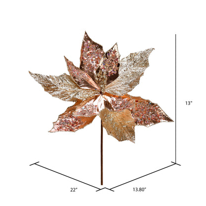 Vickerman 13" x 22" Rose Gold Poinsettia Sequin Artificial Christmas Spray. Includes 6 per pack.