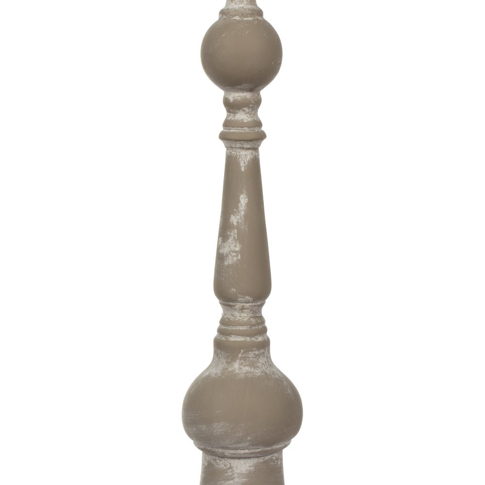 Vickerman 20.8" White Candlestick Polyresin. This candle stick is made of durable polyresin material. It features a modern shape with brushed accents. The candlestick measures 20.75" H x 5.75" W. It best suits a candle that is 3 inches in diameter.