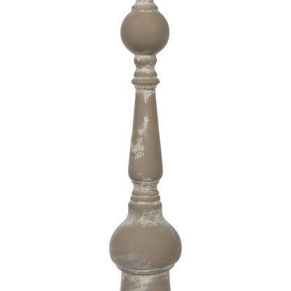 Vickerman 20.8" White Candlestick Polyresin. This candle stick is made of durable polyresin material. It features a modern shape with brushed accents. The candlestick measures 20.75" H x 5.75" W. It best suits a candle that is 3 inches in diameter.