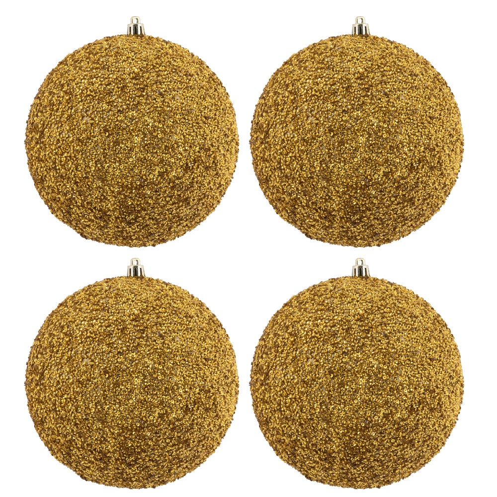 Vickerman 6" Gold Beaded Ball Ornament 4 per Bag