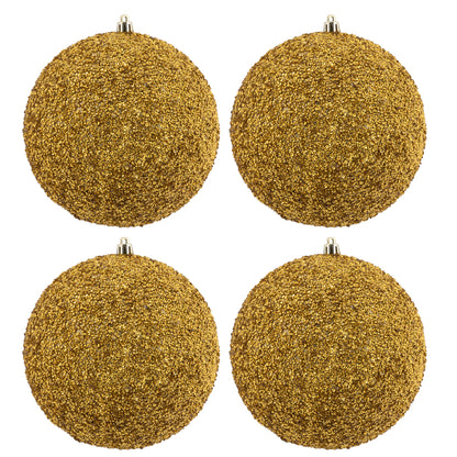 Vickerman 6" Gold Beaded Ball Ornament 4 per Bag
