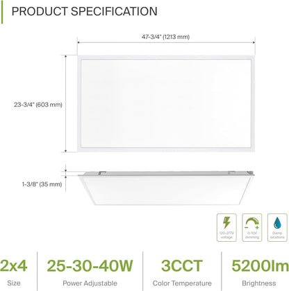 ASD Lighting LED Back-Lit Panel 2x4ft 25/30/40W 120-277V 0-10V Dimmable 3500/4000/5000K White UL DLC Premium 4 pack