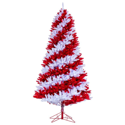 Vickerman 9' x 56" Candy Cane Artificial Pre-lit Christmas Pine Tree Pure White and Red LED Lights.