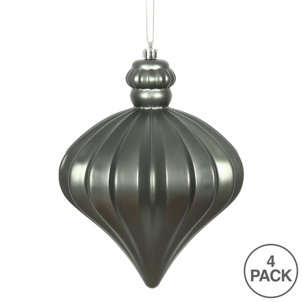 Vickerman 6" Pewter Matte Onion Drop Christmas Ornament 4 per Bag