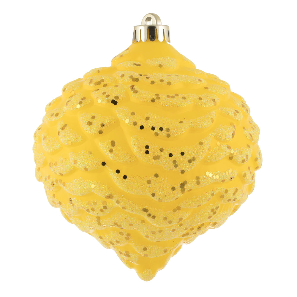Vickerman 6" Yellow Glitter Pinecone Christmas Ornament 6 per Bag