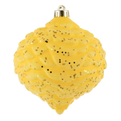 Vickerman 6" Yellow Glitter Pinecone Christmas Ornament 6 per Bag