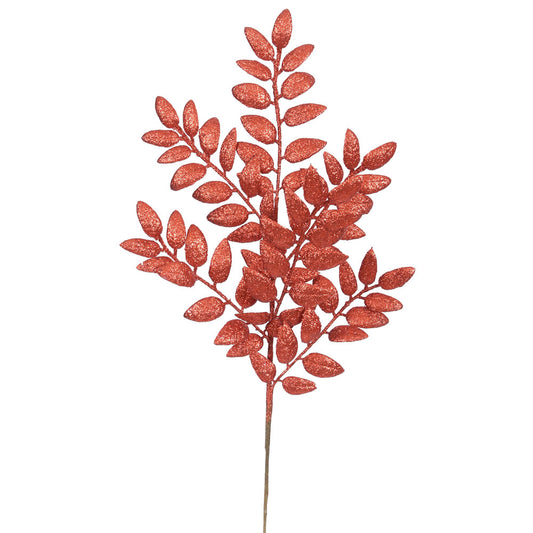 Vickerman 22" Red Glitter Honey Locust Artificial Christmas Spray. Includes 6 sprays per pack.