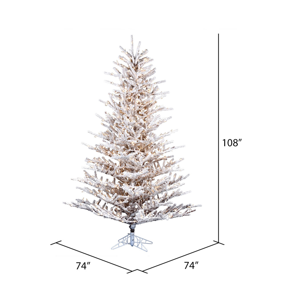 Vickerman 9' x 74" Flocked Stick Pine Tree Dura-Lit® LED Warm White Mini Lights.
