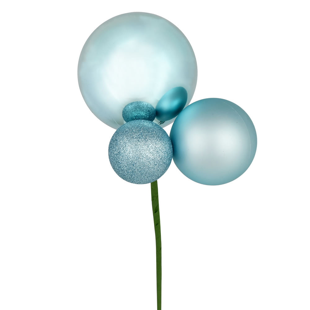 Vickerman 18" Baby Blue Ball Ornament Christmas Pick Set of 3
