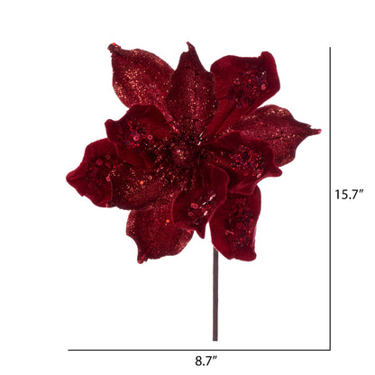 Vickerman 15" Artificial Red Deluxe Magnolia Christmas Stem 8" Flower 6 per bag