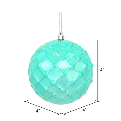 Vickerman 4" Teal Shiny Diamond Bauble Christmas Ornament 6 per Bag