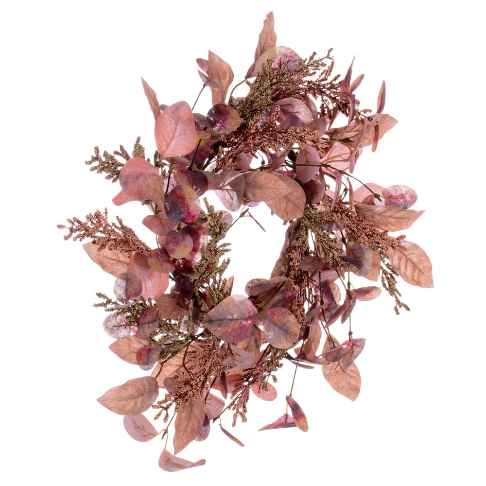 Vickerman 16" Dusty Rose Artificial Fall Eucalyptus and Berry Wreath Candle Ring